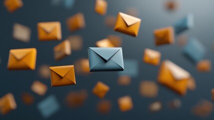 Poster - Dynamic floating envelopes representing digital communication and connectivity in a modern world