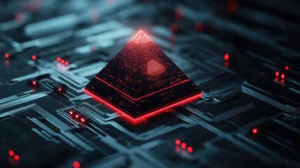 Aufkleber - Futuristic pyramid structure illuminated by neon lights on a digital circuit board