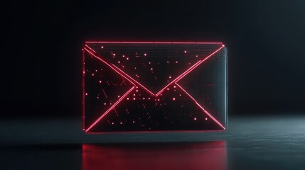 Poster - Futuristic neon envelope symbolizing digital communication and connectivity in modern technology