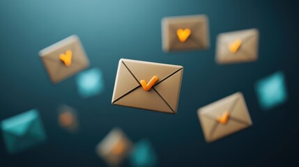 Poster - Floating envelopes with checkmarks symbolizing completed tasks and communication efficiency