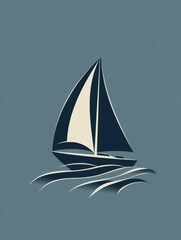 Aufkleber - The sleek sailboat moves gracefully over smooth, minimalist waves, embodying tranquility on a peaceful afternoon at sea. Generative AI