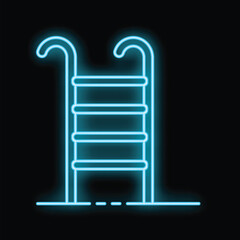 Poster - Blue neon icon of a swimming pool ladder, ideal for use as a design element or background