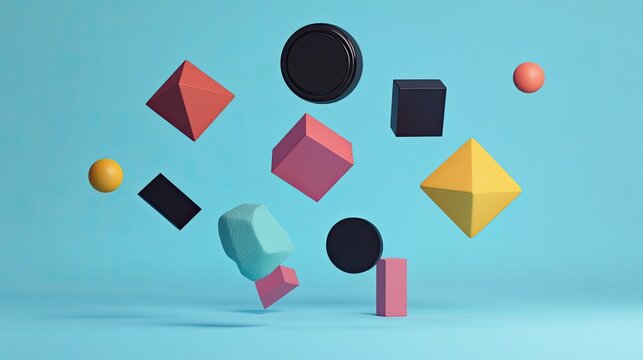 Abstract 3D geometric shapes floating in a minimalist background, perfect for adding copy