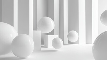 Fototapete - Abstract 3D shapes floating in a clean white space, perfect for copy or branding