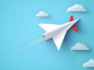 Wall Mural - Flat White Paper Airplane Concept Medium Shot on Plain Background Symbolizing Goals Aspirations with Ample Copy Space for Janeiro Branco Motivation Messaging - Simple Flat Vector Illustration