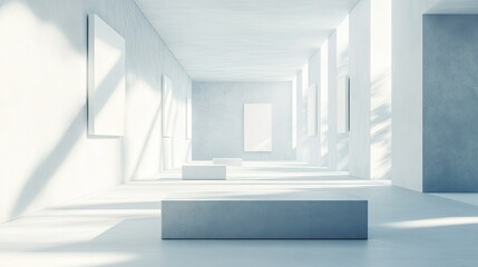 Poster - Abstract modern art installation in a clean white room, perfect for adding copy or branding
