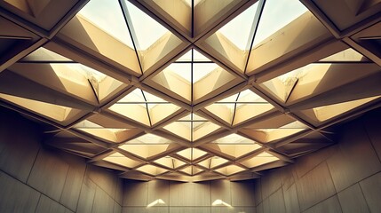 Leinwandbilder - Abstract modern ceiling design with geometric patterns and ample copy space