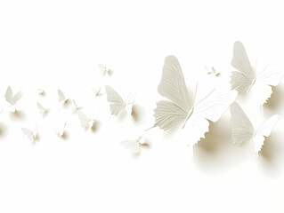 Sticker - Flat Ascending White Butterflies Concept Wide Shot Swarm Rising Symbolizing Transformation Hope Isolated White Background Simple Flat Vector Illustration Business Tone