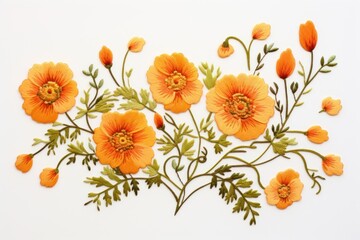 Sticker - Orange flower bouquet embroidery plant petal.