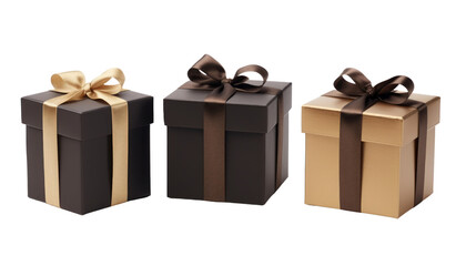 Wall Mural - set of three brown gift box with ribbon isolated on transparent background cutout