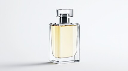 Elegant Glass Perfume Bottle on White Background