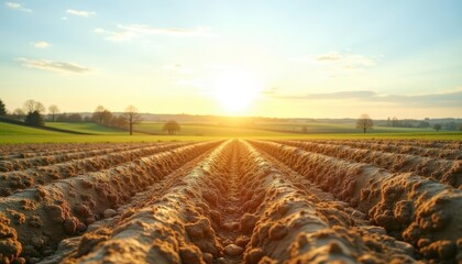 Poster -  Sunset over a freshly plowed field