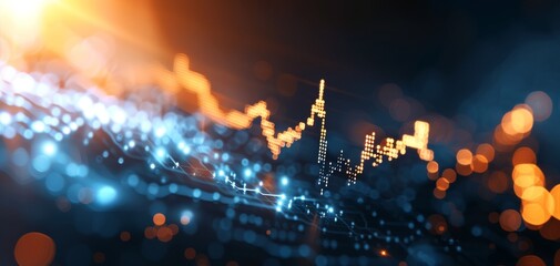 Aufkleber - Abstract digital financial concepts with glowing line graphs, showcasing data analysis and investment trends on a dark background.