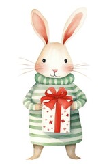 Sticker - Rabbit holding christmas present cartoon mammal animal.