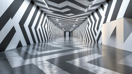 Leinwandbilder - Empty modern hallway with geometric patterns on the walls, perfect for copy space