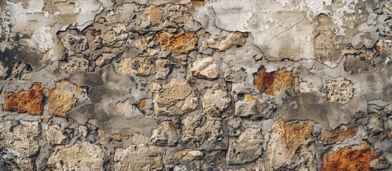 Wall Mural - Vintage urban backdrop with an aged stone wall displaying varying brown and gray tones ideal for a copy space image