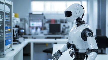 Aufkleber - A robot performing automated temperature control in a modern climate control lab with clean, organized control stations and advanced temperature regulation systems, Temperature control tech style