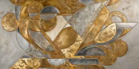 Wall Mural - Abstract Geometric Gold and Silver Wall Art