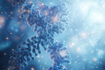 Poster - close-up view of a dna strand illuminated by soft blue light in a scientific environment