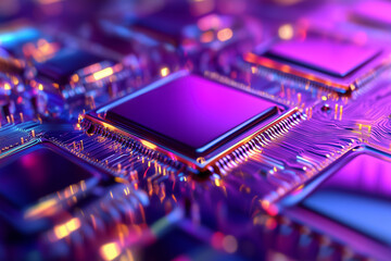 Poster - Light reflects off microchips, creating intricate patterns that showcase dynamic, advanced technology