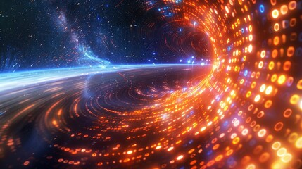 Poster - Abstract wave of binary code flowing through space