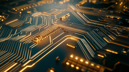 Poster - Intricate patterns on a circuit board are illuminated, revealing the complexity of modern electronic components