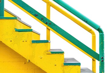 A close-up shot of a yellow and green staircase, great for interior design or architecture projects