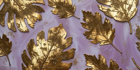 Canvas Print - Golden Leaves on Purple Background