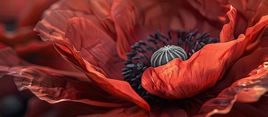 Wall Mural - Close up of a vibrant red poppy with copy space image available