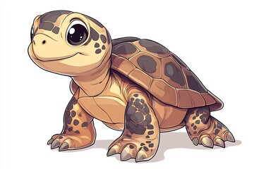 Poster - Cute turtle cartoon character with a friendly smile perfect for kids' coloring books The handdrawn vector illustration features black outlines on a white background ideal for coloring fun