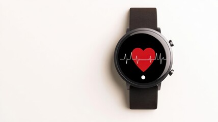 Minimalist smartwatch showing heart rate, flat design on a blank background