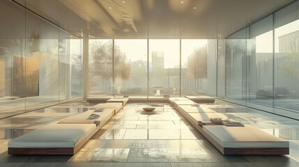 Poster - Minimalist building exterior with unique light patterns