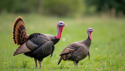 Poster -  Wild turkeys in a field a symbol of natures bounty