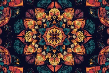 Wall Mural - Vibrant mandala design featuring intricate patterns and rich colors, perfect for art and decoration inspiration.