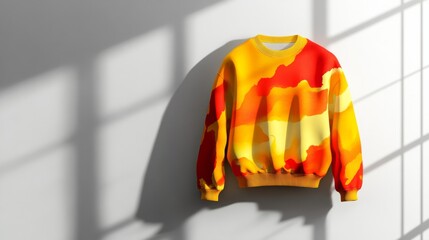 Bold yellow and orange abstract print sweatshirt, showcasing vibrant fashion statement for casual wear, perfect for adding color to modern wardrobe