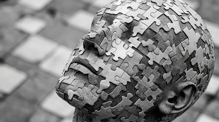 Poster - Human head puzzle representing mental health awareness.