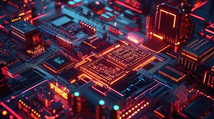 Aufkleber - Neon-lit circuit boards a cityscape