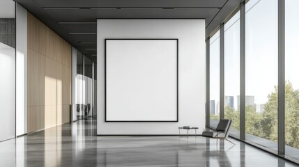 Poster - Large blank frame in a minimalist office with sleek furniture