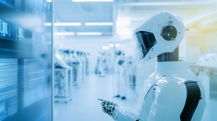 Poster - A robot working in a futuristic cleanroom for semiconductor production, clean and highly controlled environment, Semiconductor-tech style
