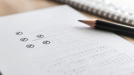 Poster - Test score sheet with top marks and pencil, promoting education.