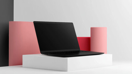 A modern black laptop on a white background isolated