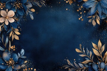 Poster - a blue and gold floral frame on a black background