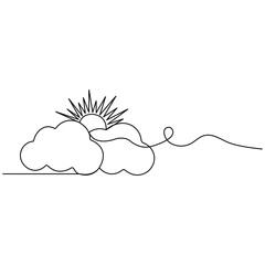 Wall Mural - Cloud  single line art, continuous one line drawing of  Isolated outline vector icon