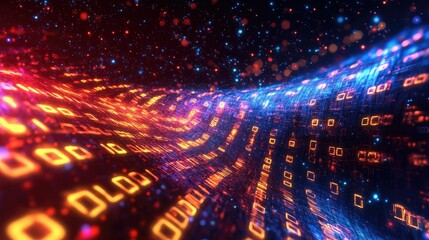 Poster - Abstract wave of binary code flowing through space