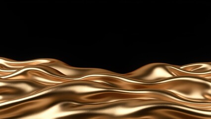 Poster - Shiny Golden Metal Waves with Black Background
