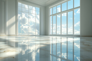 Wall Mural - Indoor lobby with glass windows and marble floor