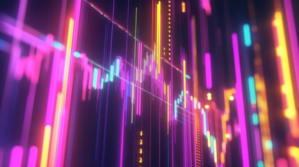 Poster - Abstract depiction of financial graphs and charts in neon colors