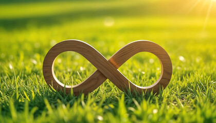 Signe infini en bois dans la nature, concept d'économie circulaire et durable