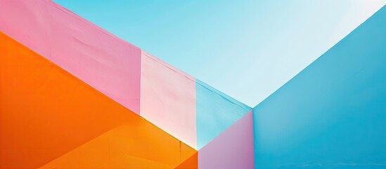 Poster - Pastel geometric background in orange blue pink and white with copy space image