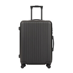 Black hard-shell suitcase with wheels, isolated on white background. transparent background.